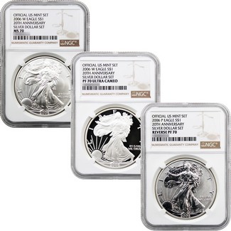2006 20th Anniversary Silver Eagle Set NGC 70 Brown Label