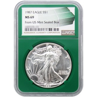 1987 Silver Eagle NGC MS69 Green Core