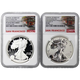 2012 San Francisco 75th Anniversary 2 Coin Set NGC 69 Cable Car Label