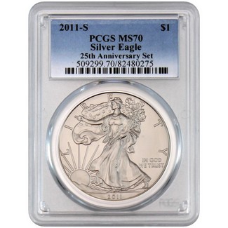 2011 S 25th Anniversary Set Burnished Silver Eagle PCGS MS70 Blue Label