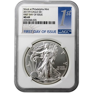 2017 (P) Silver Eagle Struck at Philadelphia NGC MS69 First Day Issue