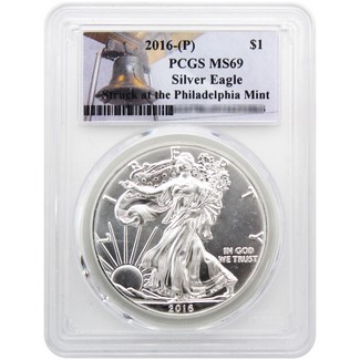 2016 (P) Silver Eagle PCGS MS69 Struck at Philadelphia Bell Label