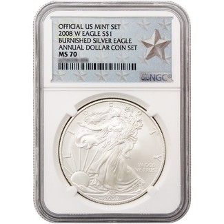 2008 W Burnished Silver Eagle Annual Dollar Set NGC MS70 Silver Star Label