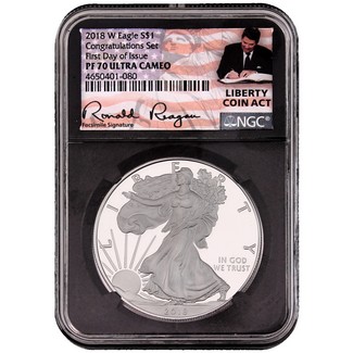 2018 W Silver Eagle NGC PF70 UC FDI Congrats Liberty Coin Act Reagan Label