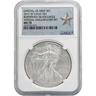 2015 W Burnished Silver Eagle Annual Dollar Set NGC MS70 Silver Star Label