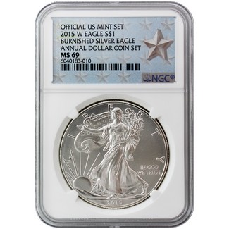 2015 W Burnished Silver Eagle Annual Dollar Set NGC MS69 Silver Star Label