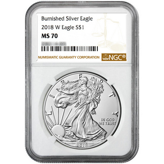 2018 W Burnished Silver Eagle NGC MS70 Brown Label