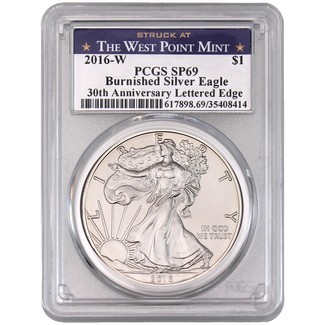 2016 W Burnished Silver Eagle PCGS SP69 'Struck at West Point' Label