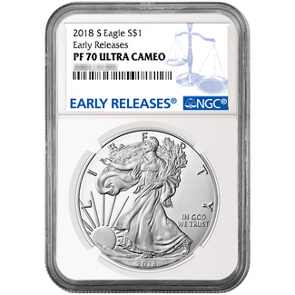 2018 S Proof Silver Eagle NGC PF70 Ultra Cameo Early Releases Label