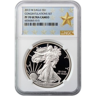 2013 W Silver Eagle NGC PF70 Ultra Cameo Congratulations Set Gold Star Label