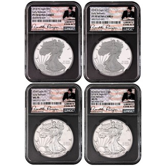 2018 Silver Eagle 4 Coin Set NGC MS/PF70 ER Black Core Reagan Label