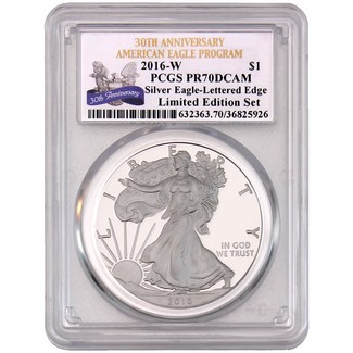 2016 W 'Limited Edition Set' Silver Eagle 30th Anniversary Lettered Edge PCGS PR70 DCAM