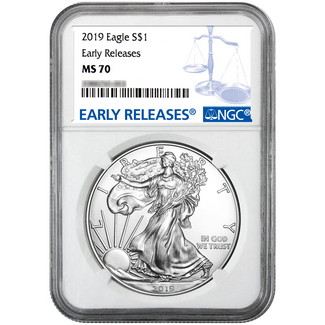 2019 Silver Eagle NGC MS70 Early Releases Blue Label
