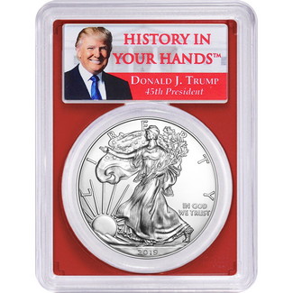 2019 Silver Eagle PCGS MS70 First Day Issue Trump-History in Your Hands Red Picture Frame