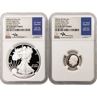 2018 S 'Limited Edition Set' Proof Silver Eagle NGC PF70 Ultra Cameo First Day Issue Mercanti Signed