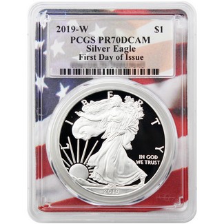 2019 W Proof Silver Eagle PCGS PR70 DCAM First Day Issue Flag Picture Frame