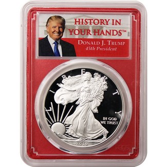 2019 W 'Congratulations Set' Proof Silver Eagle PCGS PR70 DCAM First Day Issue Trump Label Red Frame