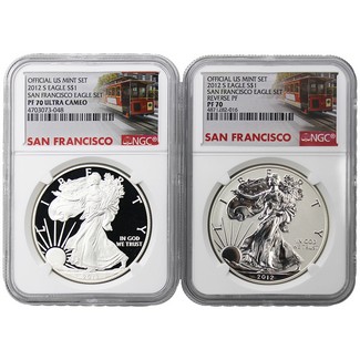 2012 San Francisco 75th Anniversary 2 Coin Set NGC 70 Cable Car Label