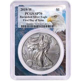 2019 W Burnished Silver Eagle PCGS SP70 First Day Issue Eagle Picture Frame
