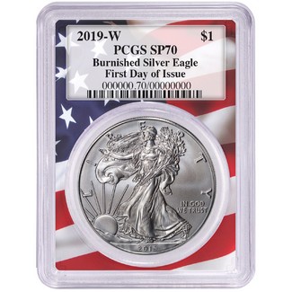 2019 W Burnished Silver Eagle PCGS SP70 First Day Issue Flag Picture Frame
