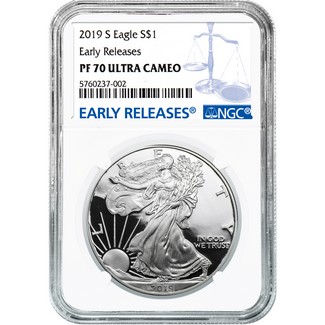 2019 S Proof Silver Eagle NGC PF70 Ultra Cameo Early Releases Blue Label