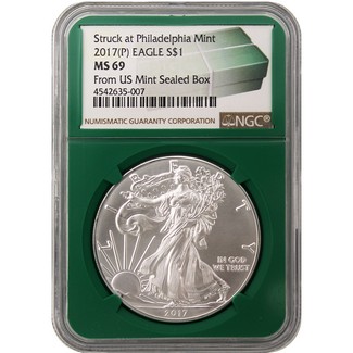 2017 (P) Struck at Philadelphia Silver Eagle NGC MS69 Green Core Holder