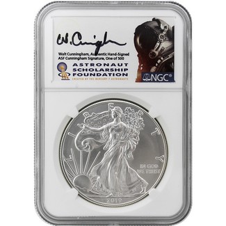 2019 Silver Eagle NGC MS70 FDI Walt Cunningham Signed One of 500 ASF Label