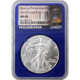 2017 (P) Struck at Philadelphia Mint Silver Eagle NGC MS69 Blue Core Holder