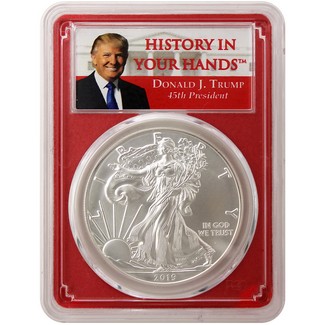 2019 W Burnished Silver Eagle PCGS SP70 FDI Trump-History in Your Hands Red Picture Frame