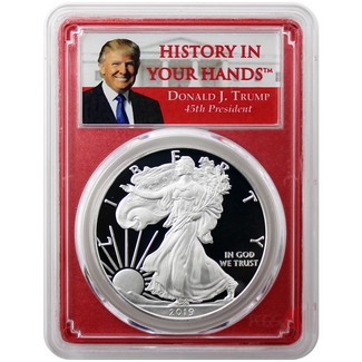 2019 W Proof Silver Eagle PCGS PR70 DCAM FDI Trump-History in Your Hands Red Picture Frame