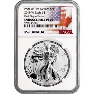 2019 W Enhanced Reverse Proof Silver Eagle NGC PF70 FDI The Pride of Two Nations U.S. Set
