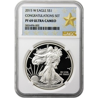 2015 W Silver Eagle NGC PF69 Ultra Cameo Congrats Set Gold Star Label