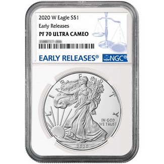2020 W Proof Silver Eagle NGC PF70 Ultra Cameo Early Releases Blue Label