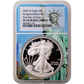2020 W 'Congratulations Set' Proof Silver Eagle NGC PF70 UC FDI Statue of Liberty Core