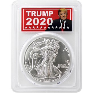 2020 Silver Eagle PCGS MS70 First Day Issue Trump 2020 Label