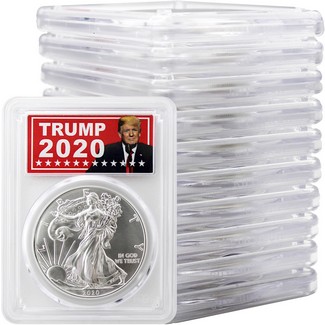 2020 Silver Eagle PCGS MS70 First Day Issue Trump 2020 Label (10 Count)