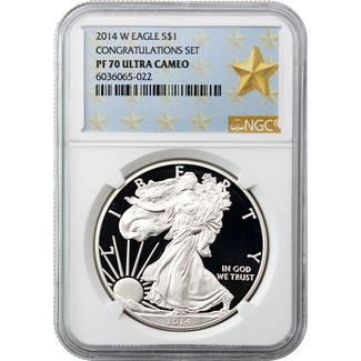 2014 W Silver Eagle NGC PF70 Ultra Cameo Congrats Set Gold Star Label