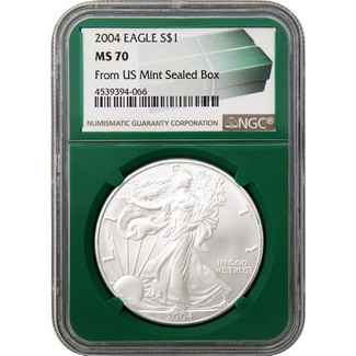 2004 Silver Eagle NGC MS70 Green Core Holder