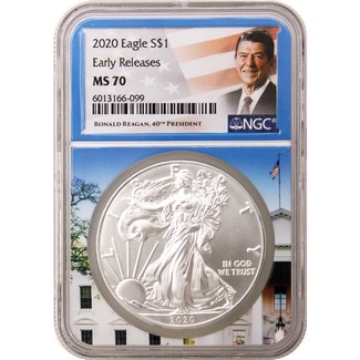 2020 Silver Eagle NGC MS70 Early Releases Reagan Label White House Core