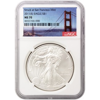 2011 (S) Struck at San Francisco Mint Silver Eagle NGC MS70 Bridge Label