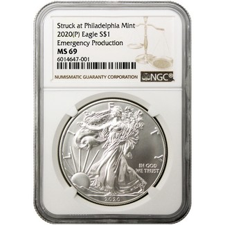 2020 (P) Struck at Philadelphia Silver Eagle 'Emergency Production' NGC MS69 Brown Label