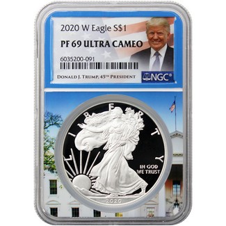 2020 W Proof Silver Eagle NGC PF69 UC Trump Label White House Core