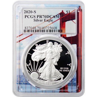 2020 S Proof Silver Eagle PCGS PR70 DCAM San Francisco Bridge Picture Frame