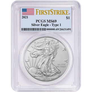 2021 Type 1 Silver Eagle PCGS MS69 First Strike Flag Label