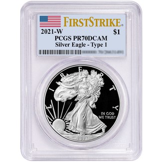 2021 W Type 1 Proof Silver Eagle PCGS PR70 DCAM First Strike Flag Label