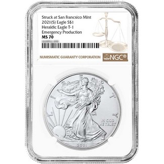 2021 (S) Struck at San Francisco Silver Eagle 'Emergency Production' NGC MS70 Brown Label
