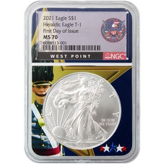 2021 Heraldic Silver Eagle NGC MS70 First Day Issue West Point Core