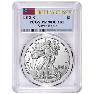 2018 S Proof Silver Eagle PCGS PR70 DCAM First Day Issue Flag Label