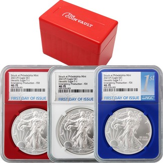 2021 (P) Red, White & Blue Struck at Philly Silver Eagles 'Em. Production' NGC MS70 FDI 1st Label