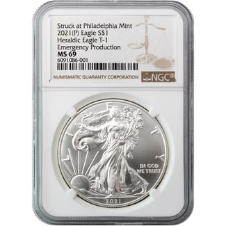 2021 (P) Struck at Philadelphia Silver Eagle 'Emergency Production' NGC MS69 Brown Label